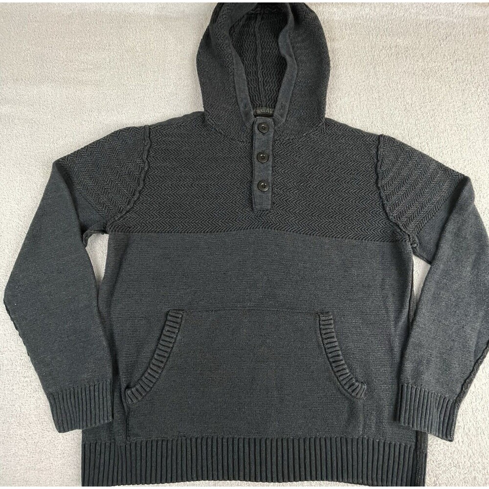 Coastaoro Edessa Hoodie Sweater Men’s Large Grey Regular Fit Knit 1/4 Button
